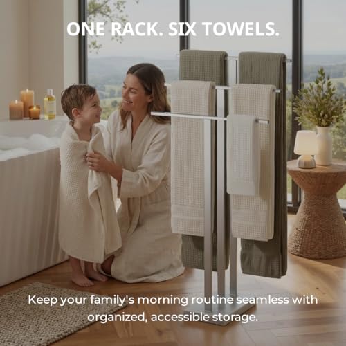 KES 3-Tier Standing Towel Rack with Marble Base - Brushed Nickel, 36" H