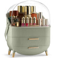 Large Clear Makeup Organizer with Lid & Drawers - Green Variation of Trendy Oval Storage