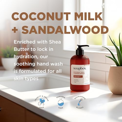 Soapbox Coconut Milk & Sandalwood Liquid Hand Soap - 3 Pack, Gentle & Vegan