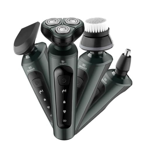 4-in-1 Electric Shaver for Men ? Rechargeable, Equipped with Trimmer, Facial Cleansing Brush & Nose Hair Cutter, Full-Body Washable, Rotary 3-Blade System, 90 Minutes of Runtime