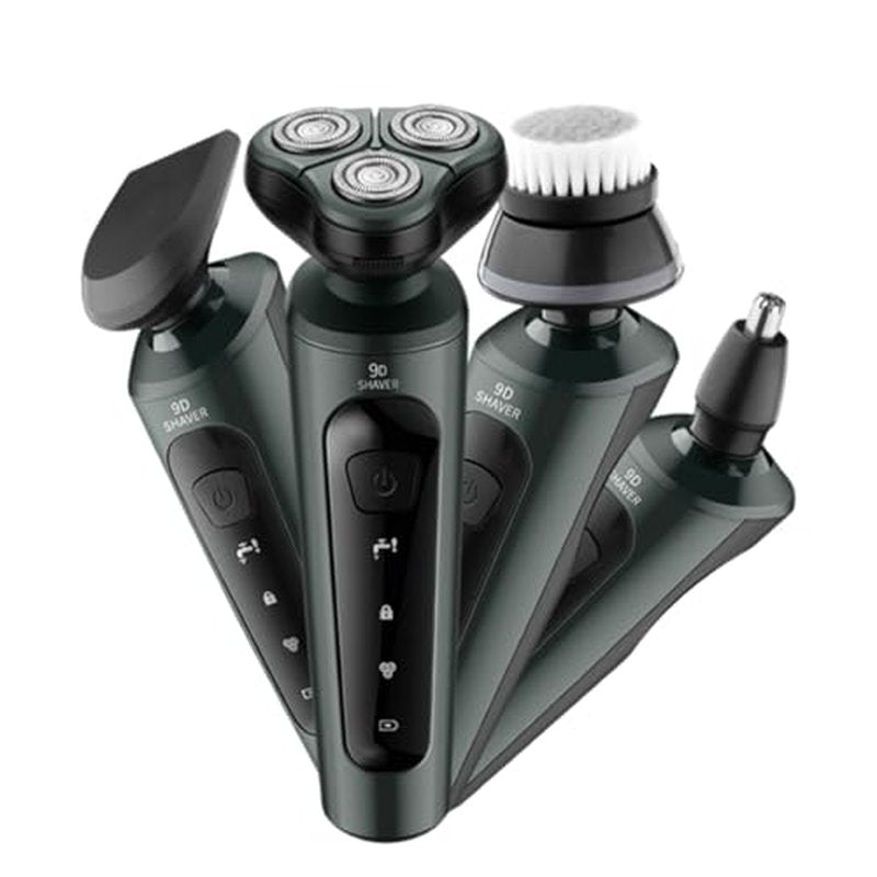 4-in-1 Electric Shaver for Men ? Rechargeable, Equipped with Trimmer, Facial Cleansing Brush & Nose Hair Cutter, Full-Body Washable, Rotary 3-Blade System, 90 Minutes of Runtime