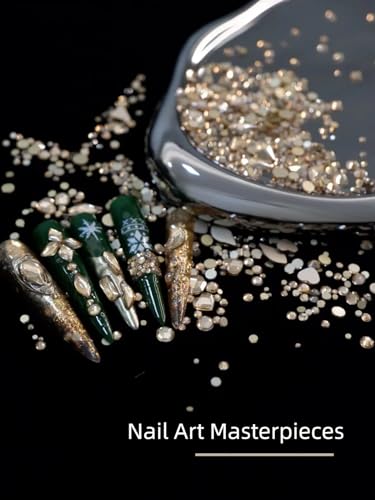 Gold Nail Rhinestones Kit - 6080 Pcs 3D Flatback Crystals for Nail Art - Variation: Gold