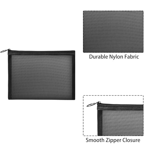 Unoutur Mesh Makeup Bag 6.3x8 Inch Travel Toiletry Organizer Flat-Black2