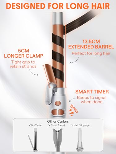 SheGlam Automatic Curling Iron 1 Inch, Long Barrel, Up to 430°F, Dual Voltage, Rotating Wand for Long Hair