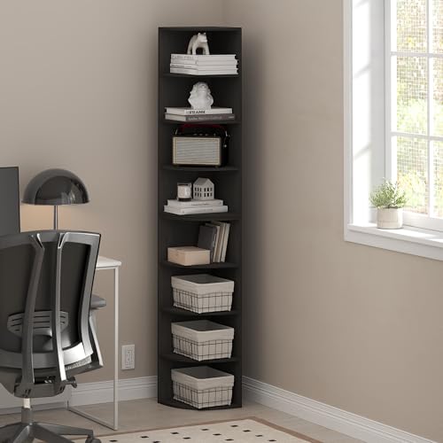 Espresso 8-Tier Corner Shelf Bookcase - Space-Saving Storage & Display Rack