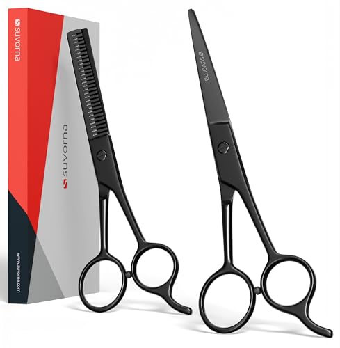 Suvorna 6.5-Inch Professional Hair Scissors Set with Thinning Shears - Black
