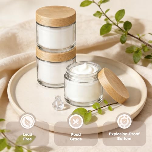 Clear Glass Jars with Woodgrain Lids - 2 oz, 36 Pack, Travel & Storage