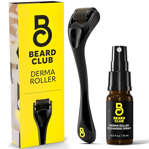 The Beard Club Derma Roller & Cleansing Spray for Face, Body and Scalp Microneedling for Men and Women With 540 Titanium Microneedles - Beard Roller for Hair & Beard