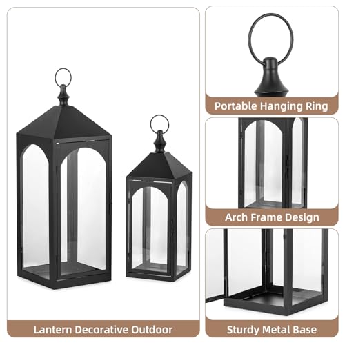 Large Outdoor Lantern Set with Glass for Patio Porch Waterproof Decor - With Glass / Large Set