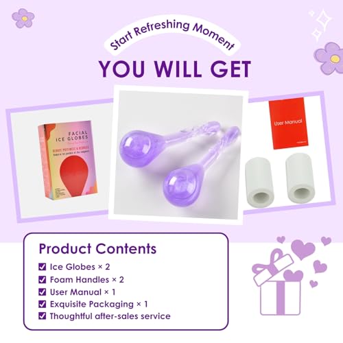 Facial Ice Globes, Cryo Cooling Balls with Anti-Slip Handle for Face, Eyes & Neck, Relaxing Beauty Massage Tool for Soothing and Refreshing Skincare Routine, Quicksand Purple