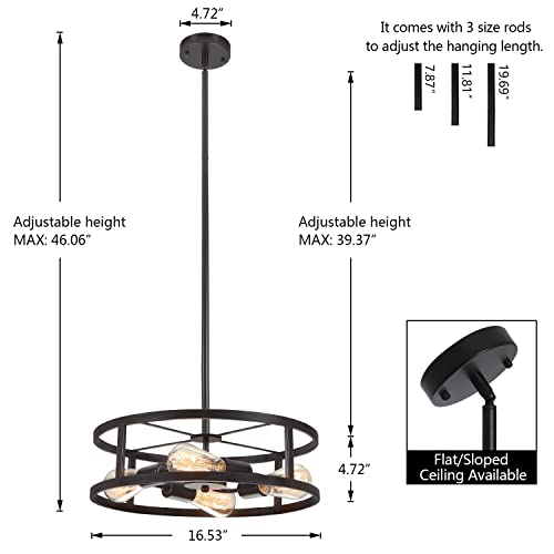 Black Semi Flush Mount Ceiling Light with 4 Lights - Adjustable Farmhouse Industrial Fixture for Kitchen & Dining Room