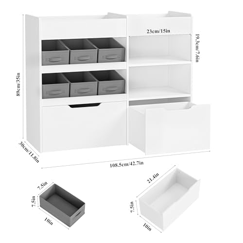 Kids Toy Storage Organizer with Bookshelf & Rolling Drawers - Safe & Space-Saving
