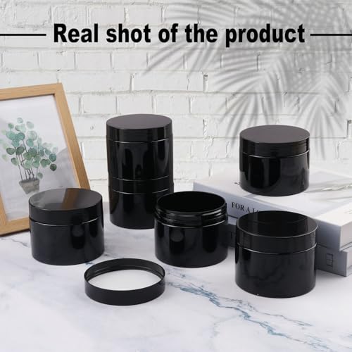 35 Pack 10 oz Black Plastic Jars with Black Lids - Wide Mouth Cosmetic Containers