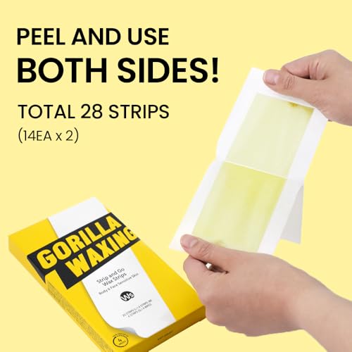 Gorilla Waxing Korean Strip & Go Wax Strips Kit, 50 Multi-Size Sugaring Wax Strips + Calming Serum Wipes, Ready-to-Use Hair Removal for Face & Body, Suitable for Sensitive Skin, Korean Skin Care, MEGA