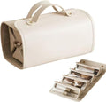 White Expandable Waterproof Makeup Bag Set with Cosmetic Pouch & Brush Holder