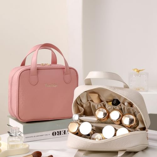Travel Makeup Bag for Women, Large Capacity Cosmetic Bags, Organizer Portable Water-resistant Toiletry Bag (white)