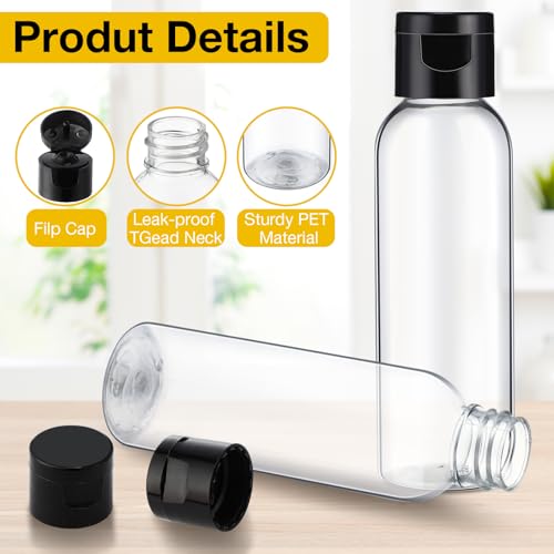 300 Pack 2 oz Clear Plastic Flip Cap Bottles - Travel Refillable Containers