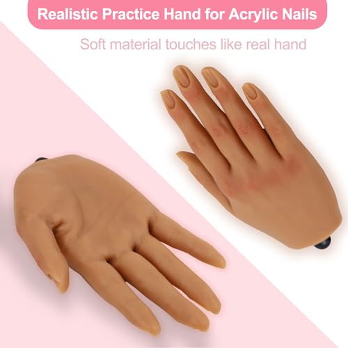 Nail Practice Hand for Acrylic Nails - Right Hand Brown with 516 Nails & Tools