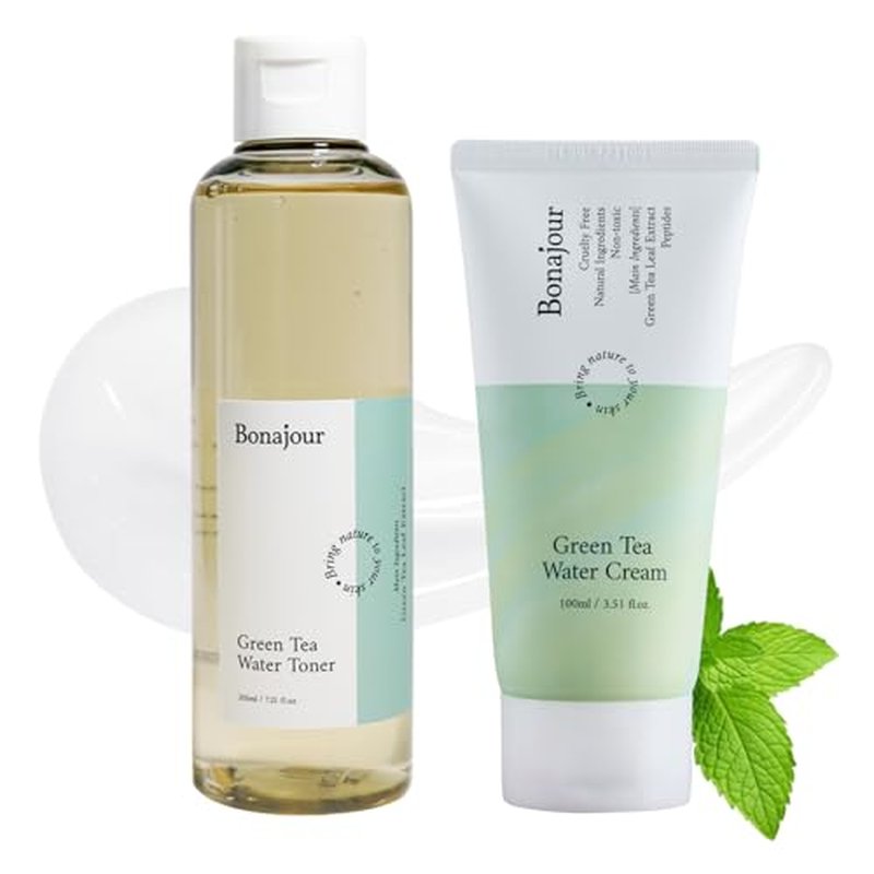 BONAJOUR] Green Tea Water Bomb Cream & Toner Set, Vegan moisturizer Duo, 7.2+3.38 fl.oz¡¦