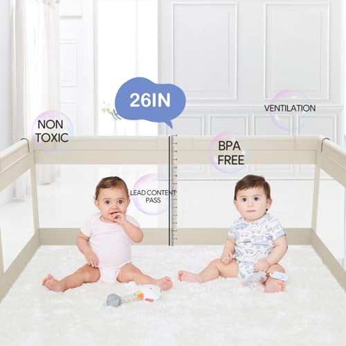 Fodoss Beige Baby Playpen 47x47in, Safety Mesh Play Yard for Toddlers & Babies