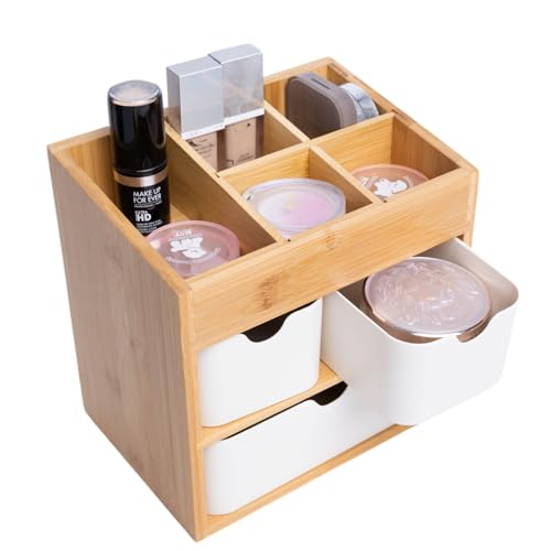 Small Bamboo Makeup Organizer 5.7"D x 8"W x 7.5"H - Ninebendstreams