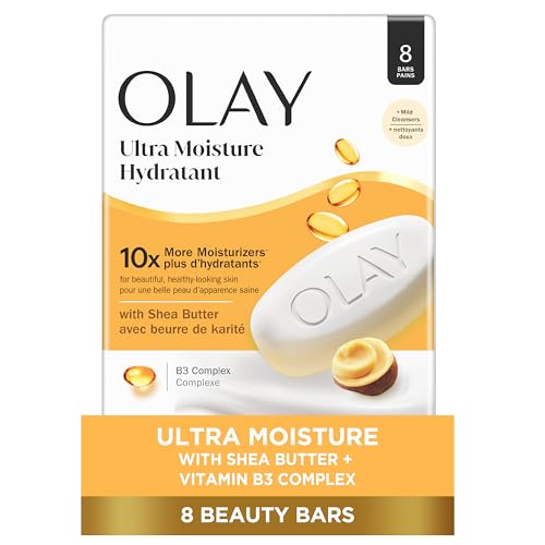 Olay Beauty Bar, Ultra Moisture,10x More Moisturizers, Nourishing Conditioners, Smooth & Gentle on Skin, Vitamin B3 Complex, For All Skin Types, Shea Butter Scent, 3.17 oz, (Pack of 8)