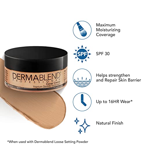 Dermablend Cover Cr?me Full Coverage Foundation Makeup, Hydrating Cream Concealer for Dark Circles and Blemishes, Maximum Coverage with Mineral Sunscreen SPF 30, 1 OZ