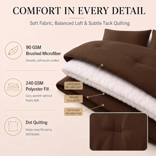 King Size Comforter Set Brown - 7 Piece Bed in a Bag, Microfiber Bedding