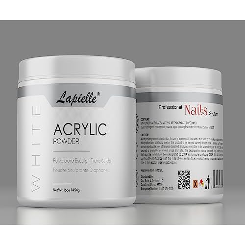 Professional Acrylic Powder for Nail Art. Long-lasting, Large capacity and quick dry. Quality Salon Manicure Nail extension CLEAR, PINK, & WHITE (16oz) (White)