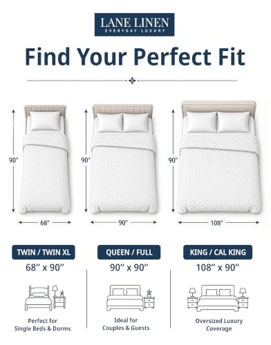 Lane Linen King Size Cotton Blanket - White, Textured Herringbone Weave, 90x108 Inches