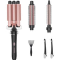3 in 1 Curling Iron Set with Rose Gold Wand - Includes 0.5-1 Inch Barrel & Crimper