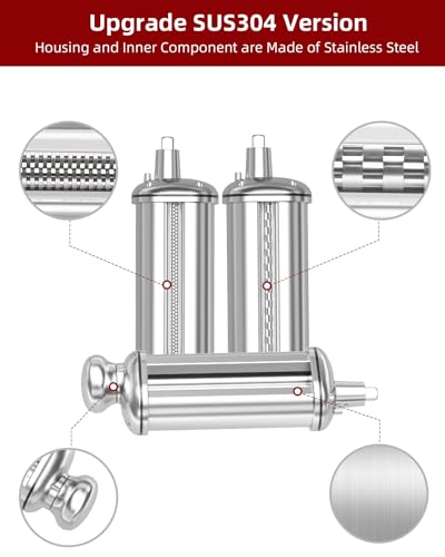 3-Piece Pasta Maker Attachment Set for KitchenAid & Cuisinart Mixers - Stainless Steel with Spaghetti & Fettuccine Cutters, Adjustable Thickness