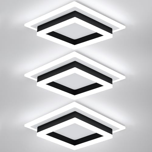 LED Ceiling Light Fixture 32W Modern Flush Mount Square Kitchen & Hallway Lighting - White & Black 3 Pack