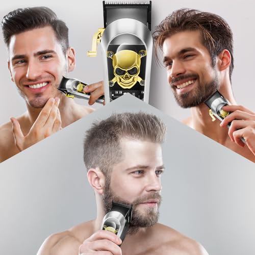 WMARK High Speed Professional Hair Clipper for Men Professional Cordless&Corded Hair Clippers with LCD Display 6 Guide Combs *1comb,Mens NG-130 (Silver)