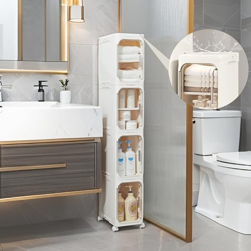 LXLXXL 5-Tier Narrow Bathroom Storage Cabinet Beige Slim Tall Organizer