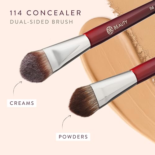 BK BEAUTY 114 DUAL-SIDED CONCEALER BRUSH ? Precision Concealer & Powder Makeup Brush for Under-Eyes, Blemishes, and Touch-Ups, Soft Vegan Bristles