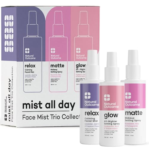 Natural Outcome Face Mist Trio Set - Hydrating, Mattifying & Calming Facial Sprays with Rosewater, Hyaluronic Acid & Lavender