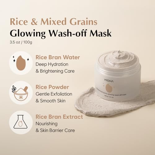 MIDHA Rice & Mixed Grains Glow Off Mask - Exfoliating Nourishing Skin Care, 3.5oz