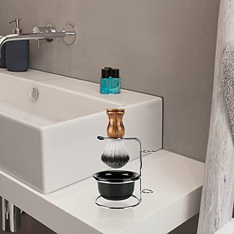 Aethland Mens Shaving Brush Kit, Soft Hair Shaving Brush, Stainless Steel Shave Brush Holder & Acrylic Soap Bowl Mug for Men Barber Shave Kit