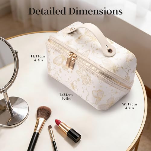 Abiudeng Travel Makeup Bag Large Capacity Toiletry Organizer - White Checkerboard