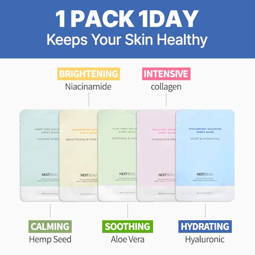 Solution Sheet Mask Variety Pack 10 Sheets - 5 Types, Daily Skincare, Koreа