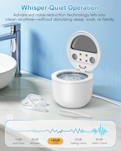 Ultrasonic Denture & Retainer Cleaner 45kHz UV Sterilizer with 200ml Capacity