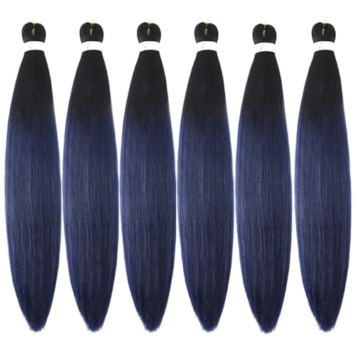 Pre-Stretched Braiding Hair Extensions 28 Inch Ombre Black to Dark Blue - Pack of 6
