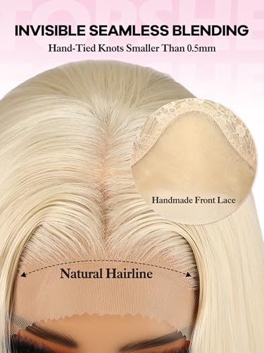 Topshe 24in Platinum Blonde 13x6 HD Lace Front Wig, Long Straight Synthetic Wig for Women