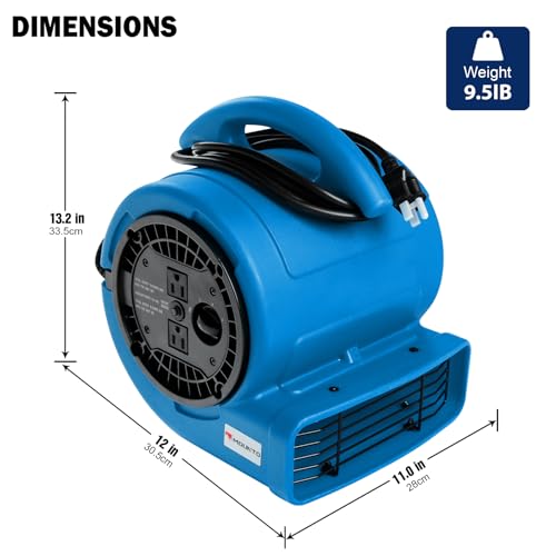 MOUNTO 1/5hp Air Mover Blower Fan for Carpet & Floor Drying - Blue