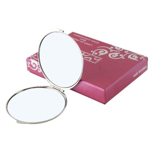 Mother of Pearl Design 2-Sided 2X/1X Magnification Compact Mirror, Pocket Travel Makeup Mirror, Small Metal Portable Handheld Cosmetic Mirror for Purses, Gift for Mom Women (Pink Plum Flower)