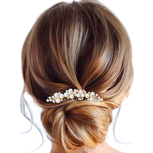 Brishow Wedding Hair Combs Gold Pearls Bridal Hair Accessories Crystal Brides Headpiece Hair Clip for Women and Girls 2 Pieces (Gold)
