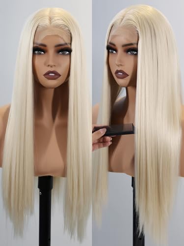 Topshe 24in Platinum Blonde 13x6 HD Lace Front Wig, Long Straight Synthetic Wig for Women