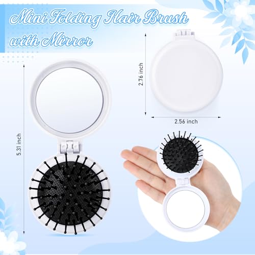 Mini Folding Hair Brush with Mirror - Portable Travel Comb for Men Women (White, 120 pcs)