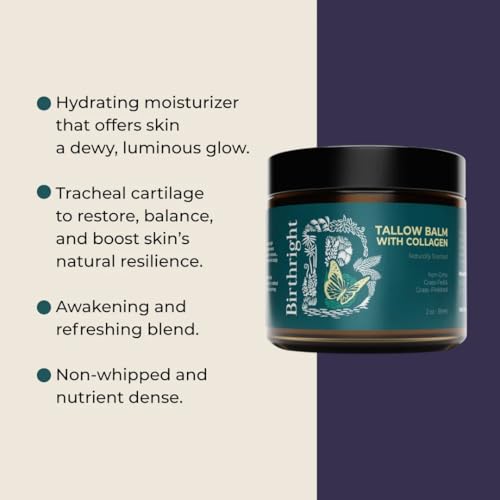 Birthright Grass-Fed Beef Tallow Face Moisturizer with Collagen – 2 oz